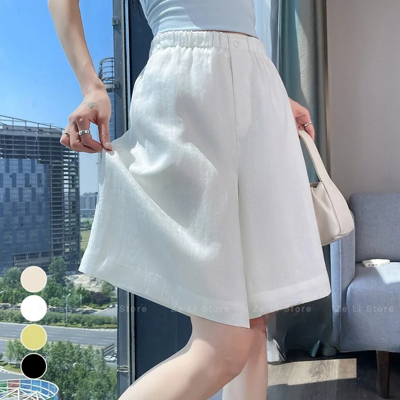 Summer 2026 Women's Ultra-Thin Lyocell Linen Wide Leg Pants A-Line Mini Shorts Casual Loose Fit High Waist Straight Tube Jeans