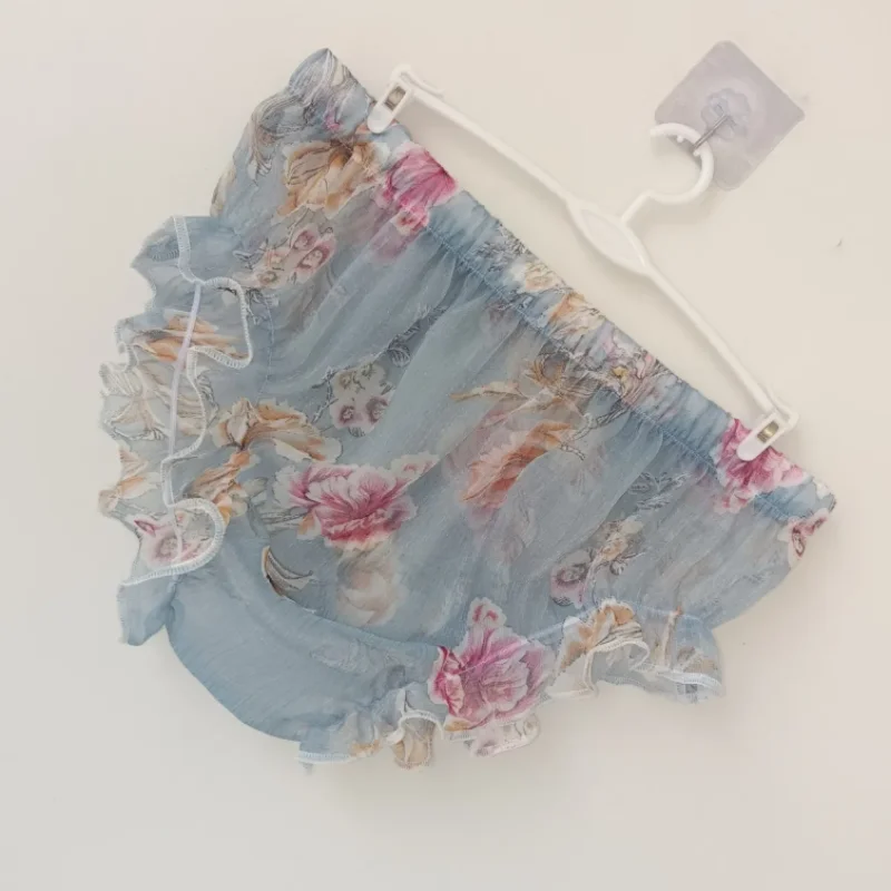 Floral Ruffled See Through Sexy Briefs Underwear Comfortable Soft Sweet Cute Lolita Panties Sissy Cosplay Costume Home Lingerie