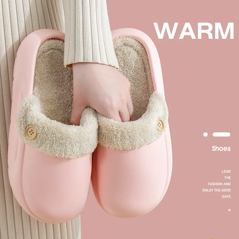 Waterproof Winter Slippers Women Plush Shoes Home Warm Female Indoor Outdoor EVA Slides Cartoon Bear Couples Men Footwear