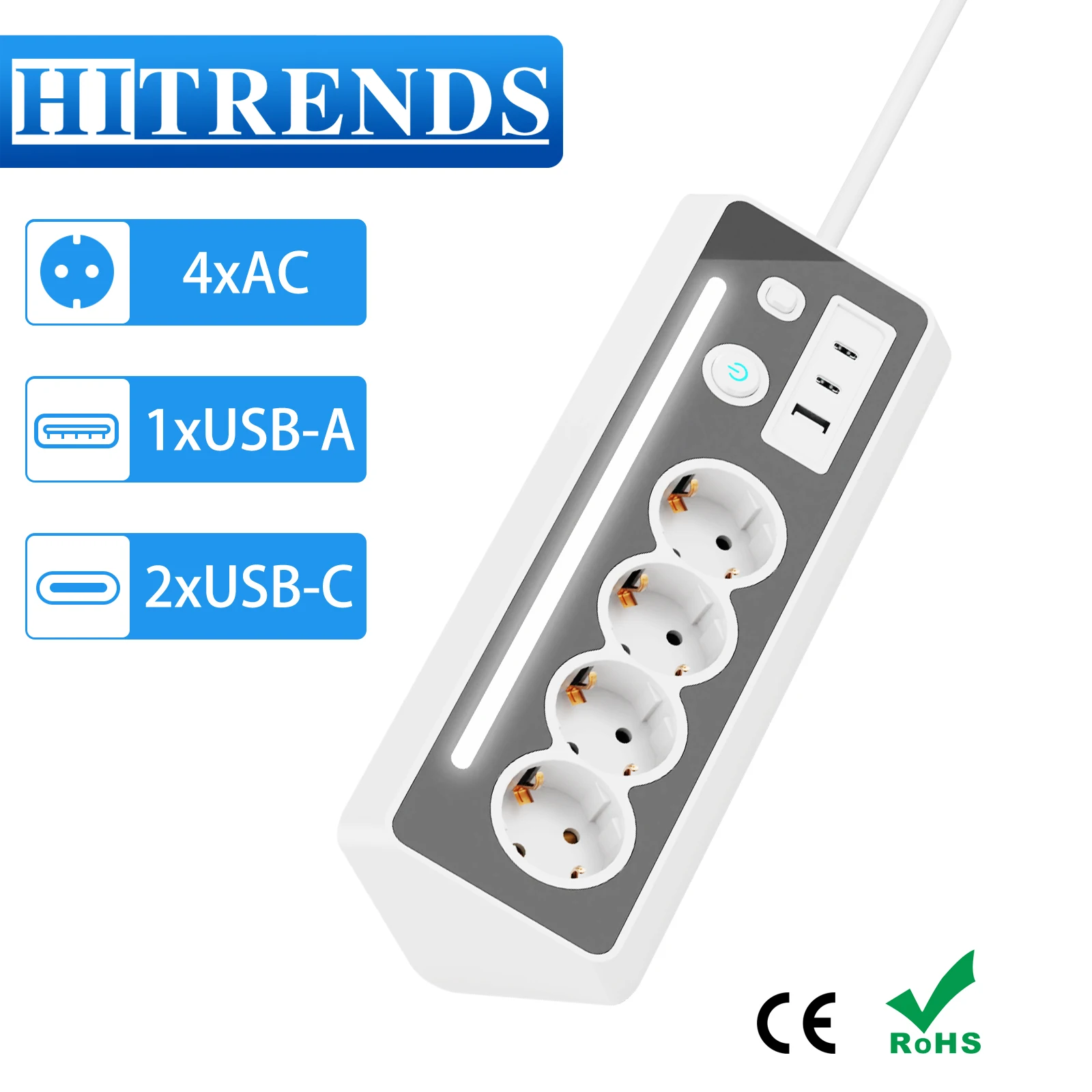 

Европейский удлинитель Mulit с ночником, несколькими розетками и USB-портом, защита от перенапряжения для дома, удлинительный кабель 1,5 м