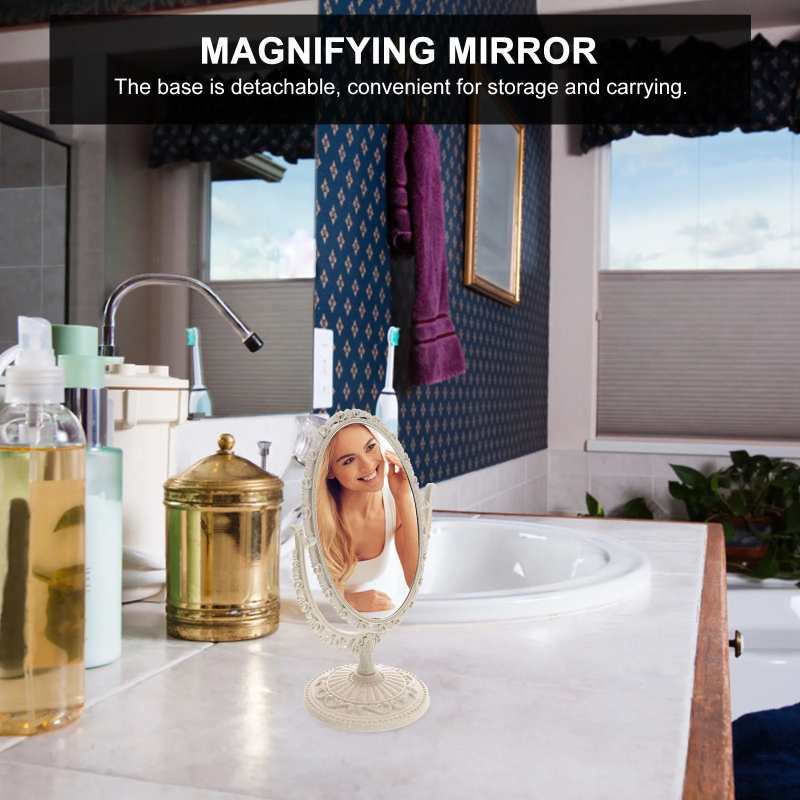 

Magnifier Vanity Makeup with Magnification Oval Lights Beige Travel