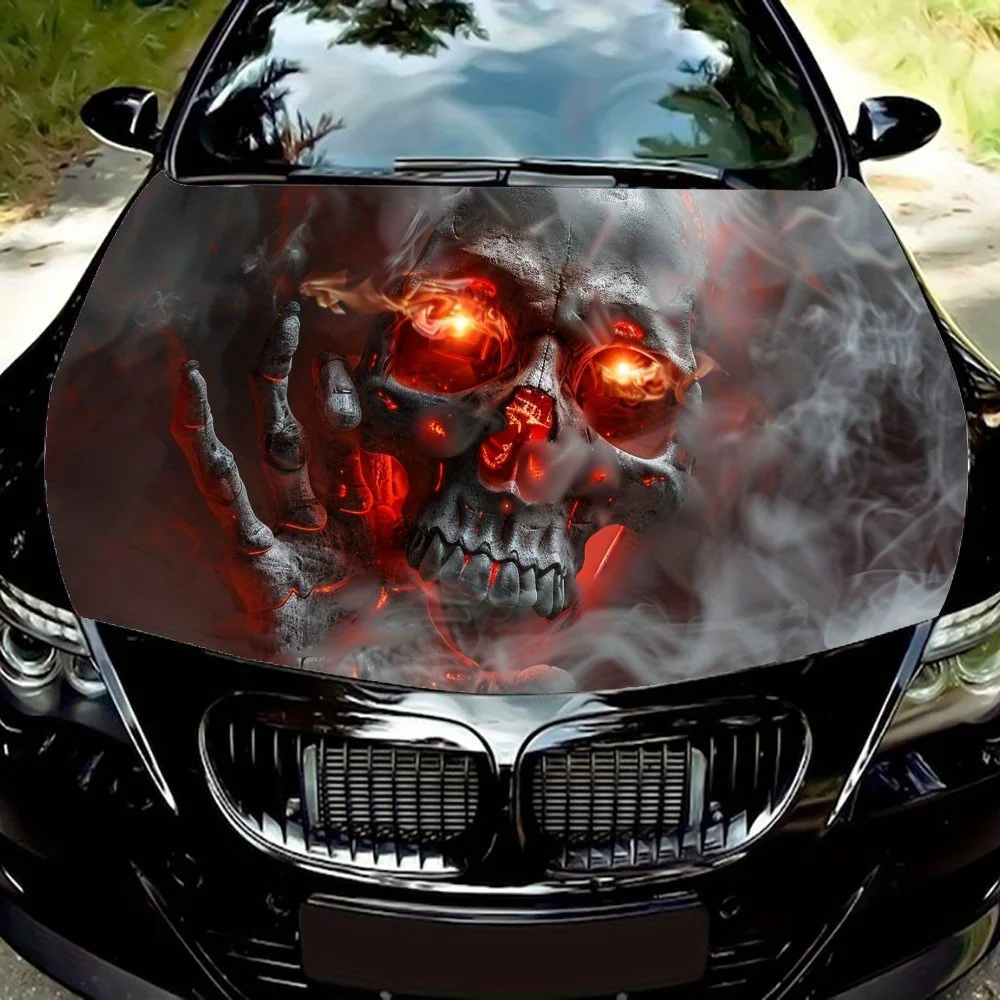 

A Skull with A Burning EyeCar Hood Stickers Cool Style Graphic Packaging Car Tuning Accessories Vinyl Film Car Decoration Sticke