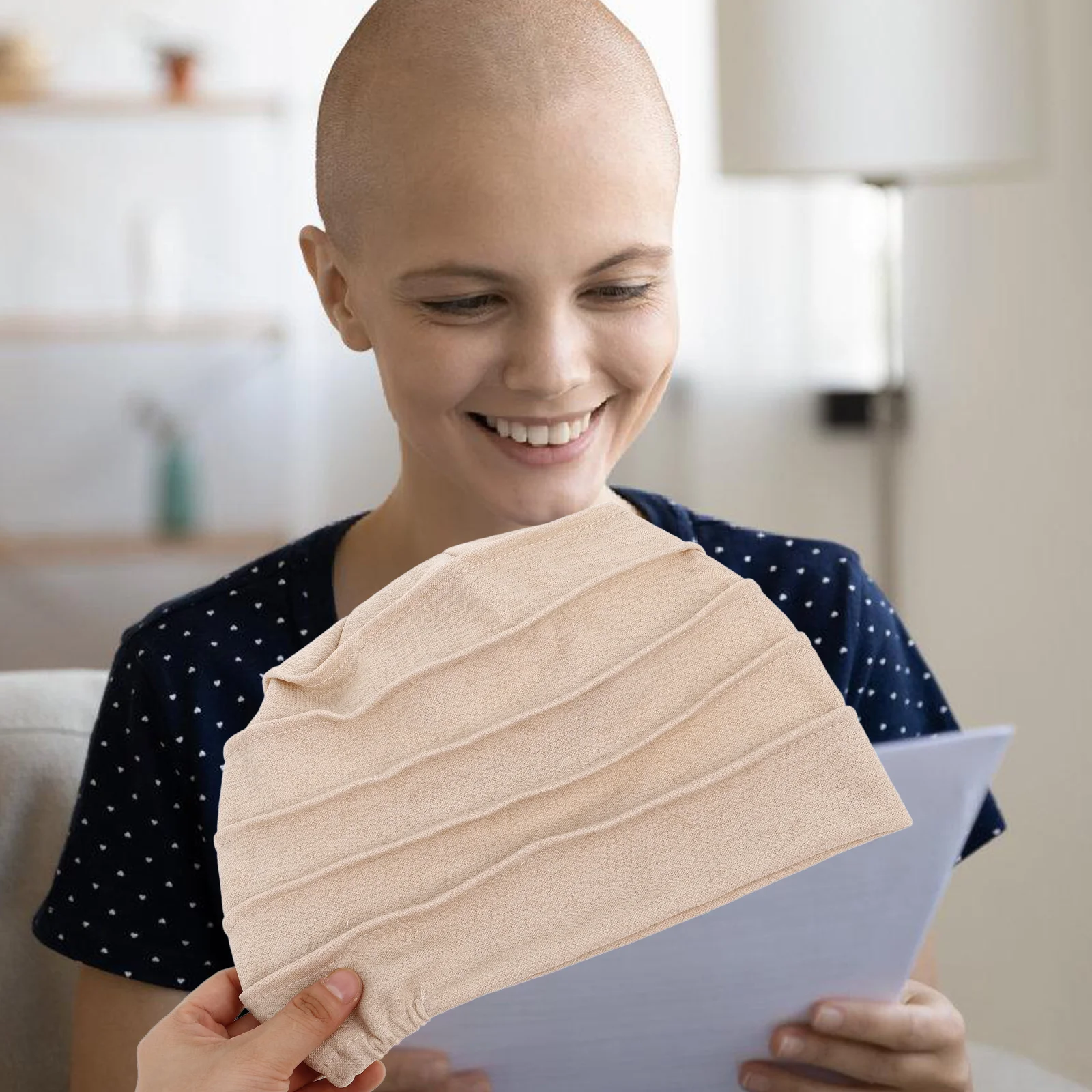 

Women's Pile Cap Breathable Night Hat Cancer Head Wrap Elastic Hair Turban Sleep Beige Miss