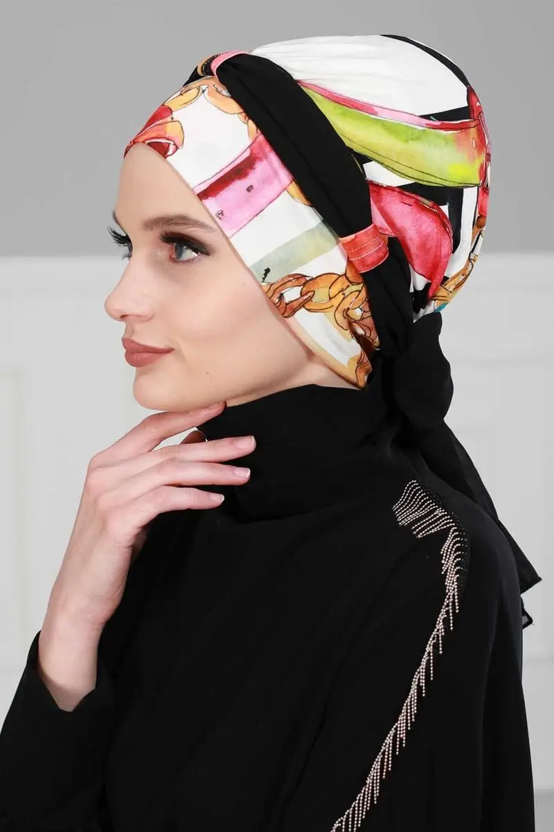 Chiffon com cinto penteado osso preto