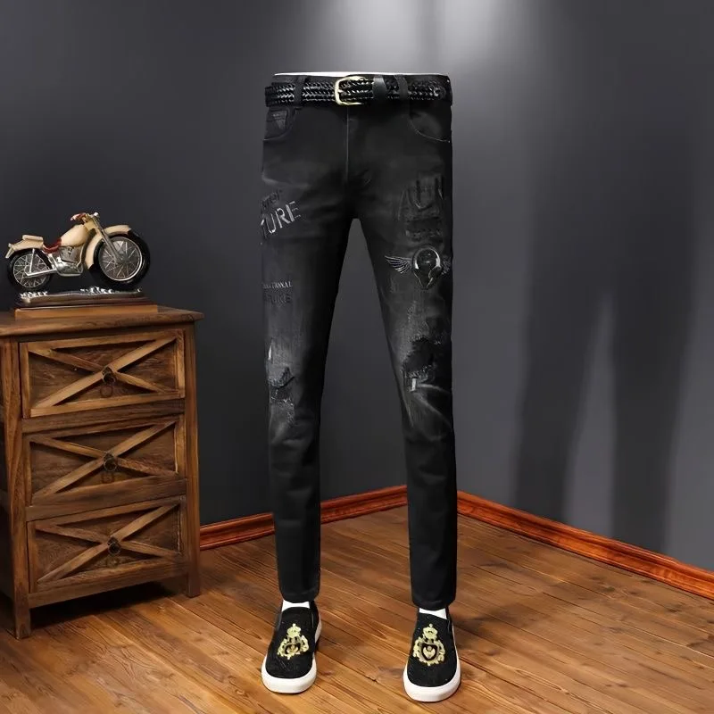 

Spring and Autumn Fashion Trend Printed Straight-Leg Stretch Denim Jeans For Men Comfortable Casual Sports High-Quality Jeans