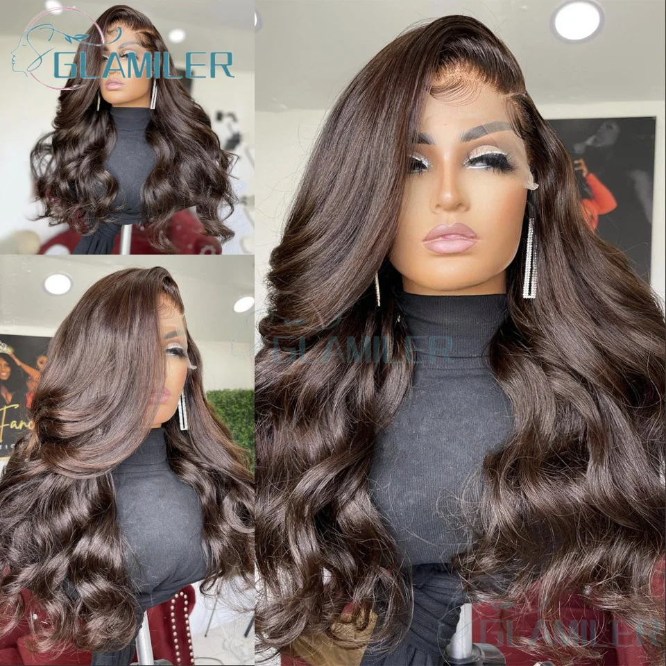 

Body Wave 13x4 HD Lace Front Wig Human Hair Pre Plucked Silk Base Wigs For Black Women Brazilian Virgin Lace Wig #2 Dark Brown