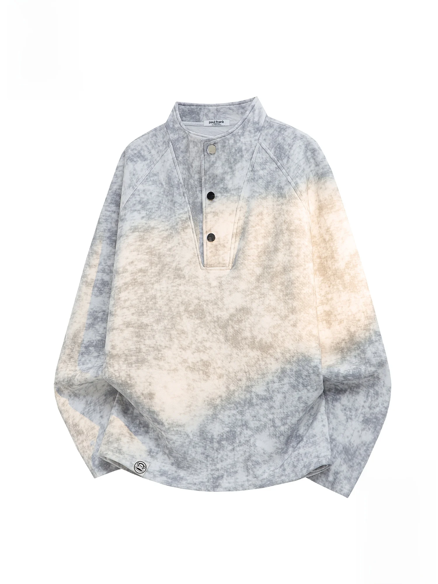 

Loose Long Sve Tie Dye T-irt for Men Casual Spring Autumn Monkey Button up f High Collar Comfortable Polye...