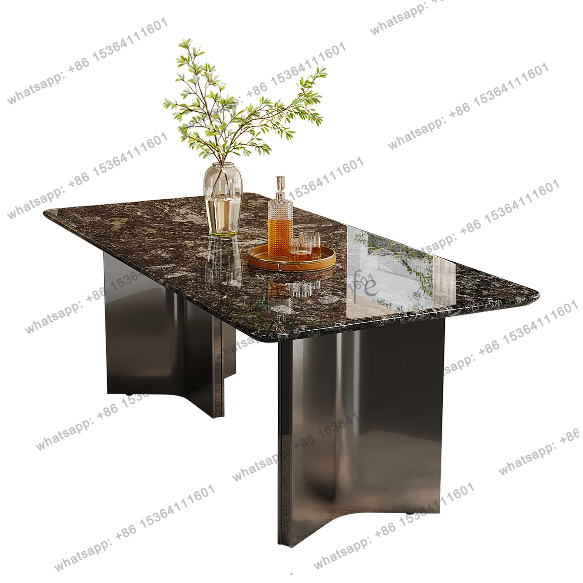 

Italian light luxury high-end marble dining table and chairs rectangular small apartment minimalist dining table