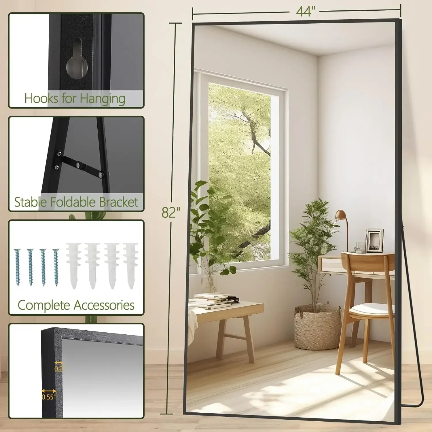 Oversized Full Length Floor Mirror Freestanding Tempered Glass Shatterproof For Bedroom Living Room Dressing Room Gym Yoga Hair image 5
