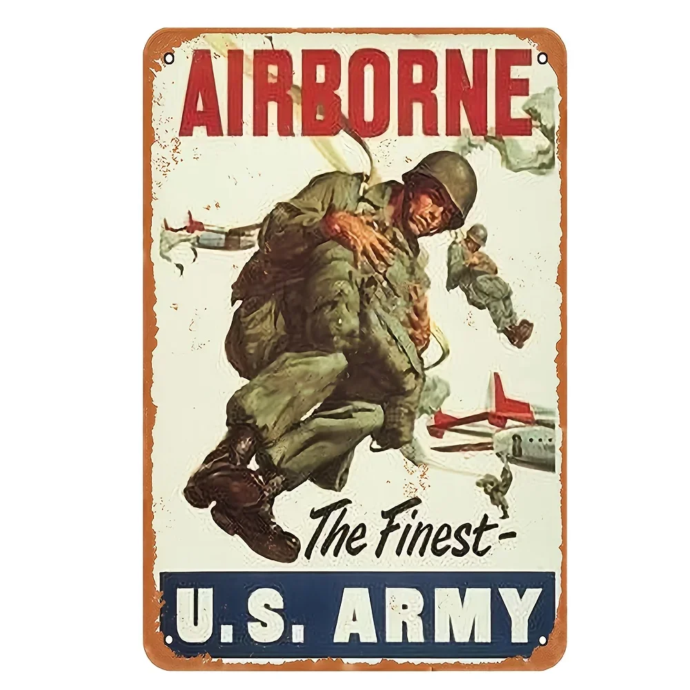 ,  Vintage WWII U.S. Army Airborne Metal Sign - Waterproof & Dustproof Iron Wall Art with Paratrooper 