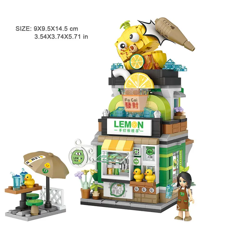 LOZ Street View Scene Lemon Tea Shop Retail Store Architectures Mini Building Block Assembly Toy  for Christmas Gift