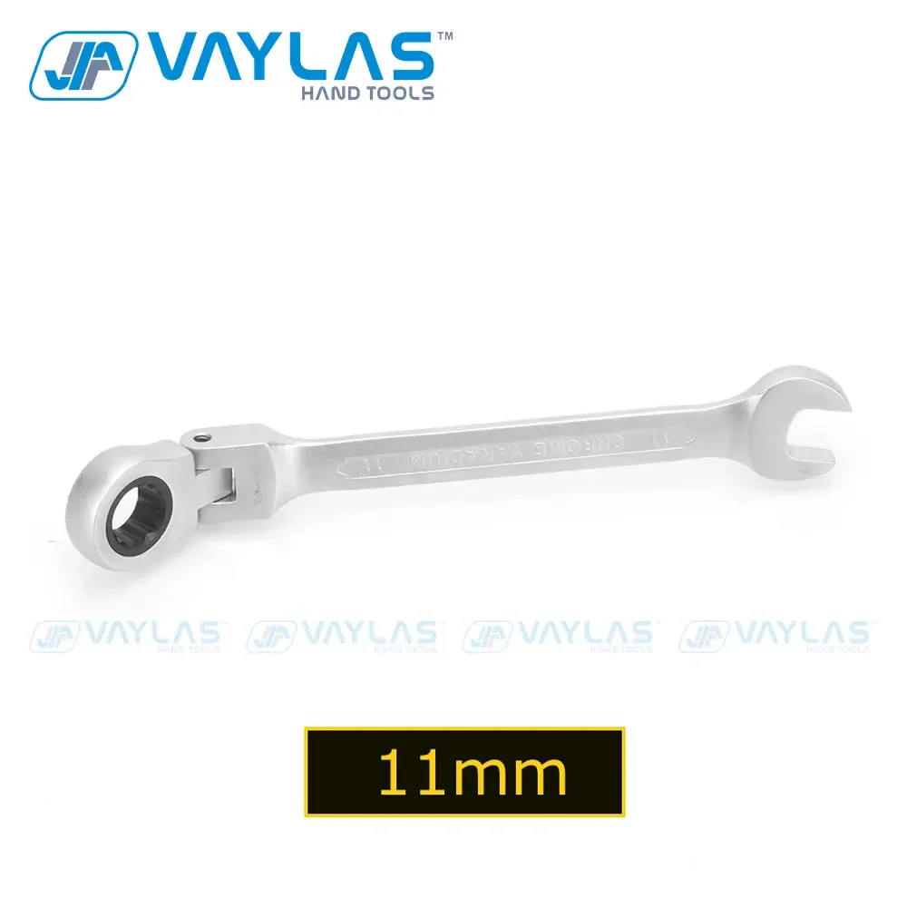 11mm Dull Polished Combination Wrench Flexible Head 72T Ratchet and Open End High Torque Spanner Repair Hand Tool