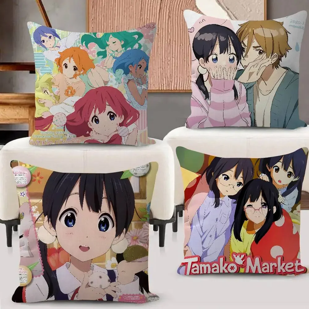 Animation T-Tamako Market Pillow Case Plush Fabric Soft Double Sided Print Sofa Cushion Cover Throw Pillow Covers