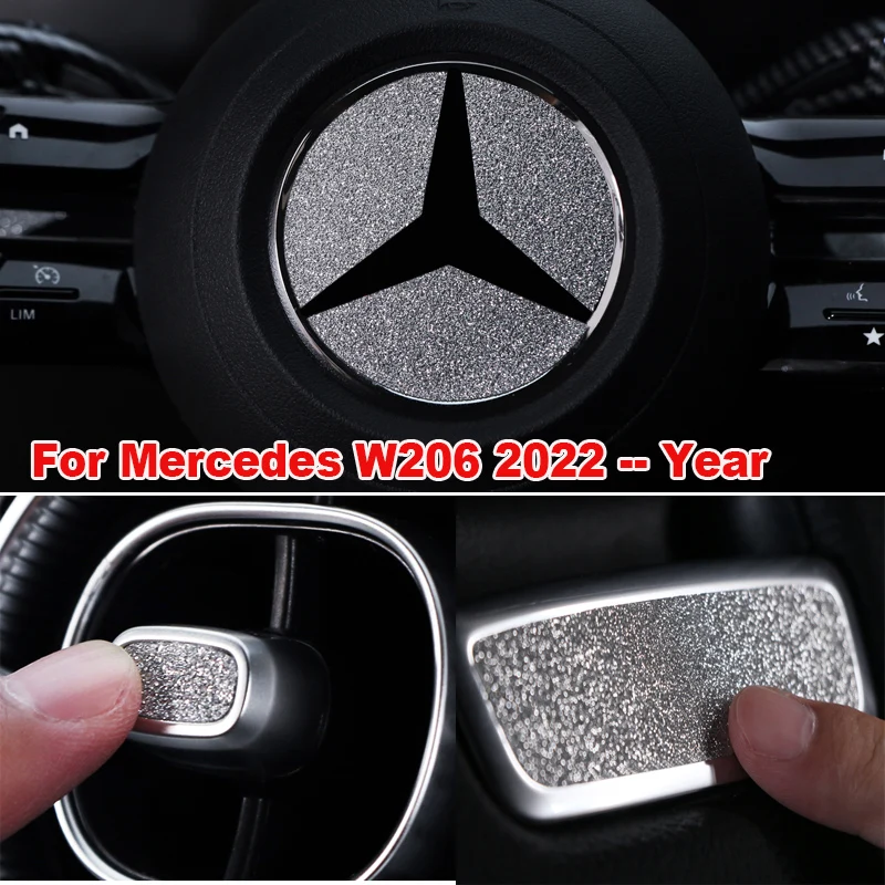 TPU brilhante adesivos decorativos para mercedes, botão de volante, chave interior, acessórios do carro, W206, C200, 220, 2022-2024