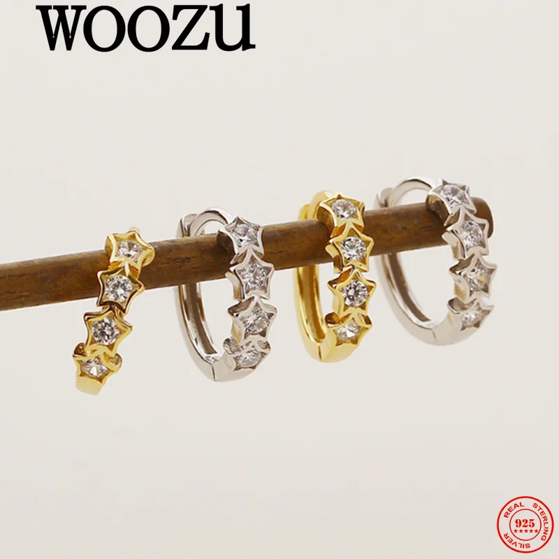 

WOOZU стерлингового серебра 925 пробы, односторонние серьги с непрерывным рядом со звездами и цирконием для женщин, милые элегантные вечерние нежные ювелирные изделия на каждый день