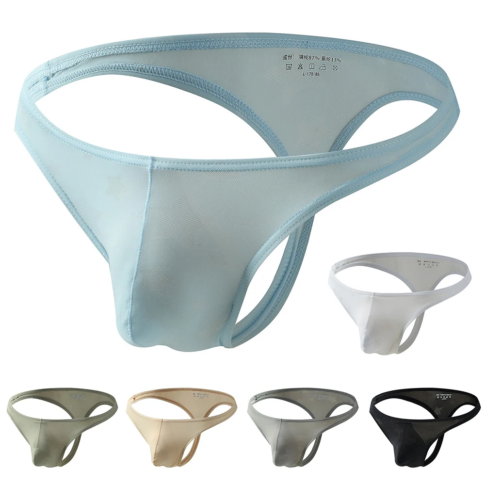 

Мужские трусы-танга с карманом, летние стринги, Сетчатое нижнее белье из вискозы, сексуальные трусы-танга, прозрачные трусики, бикини, дышащее нижнее белье