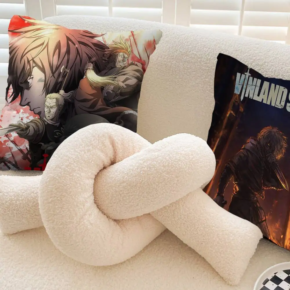 Vintage V-Vinland Saga Anime Pillow Covers Cartoon Sofa Decorative Home Double-sided Printing Short Plush Cute Cushion Cover