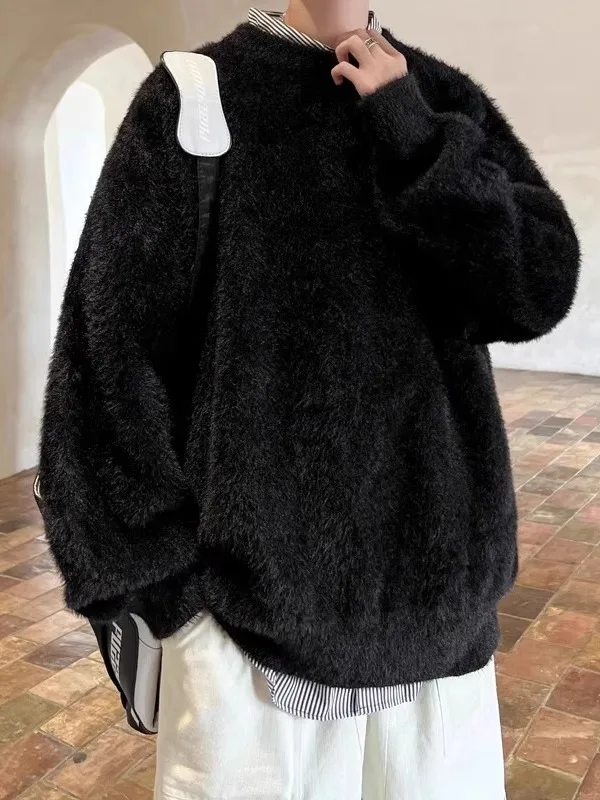 

Lazin Feng ui мужской вязаный свитер с мехом, свободный повседневный теплый базовый слой, однотонный, высококачественный, зима 2025