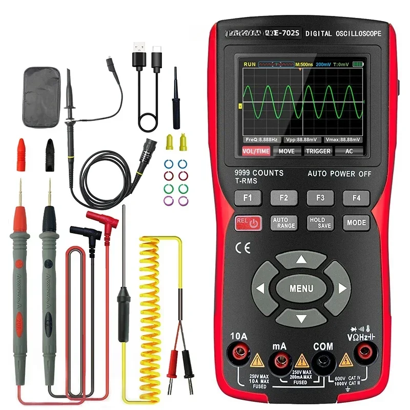 Digital Storage Oscilloscpe Multimeter XE-702S Auto True RMS Tranistor Probe Multimetro 48M/S 10Mhz PC Waveform Oscilloscope