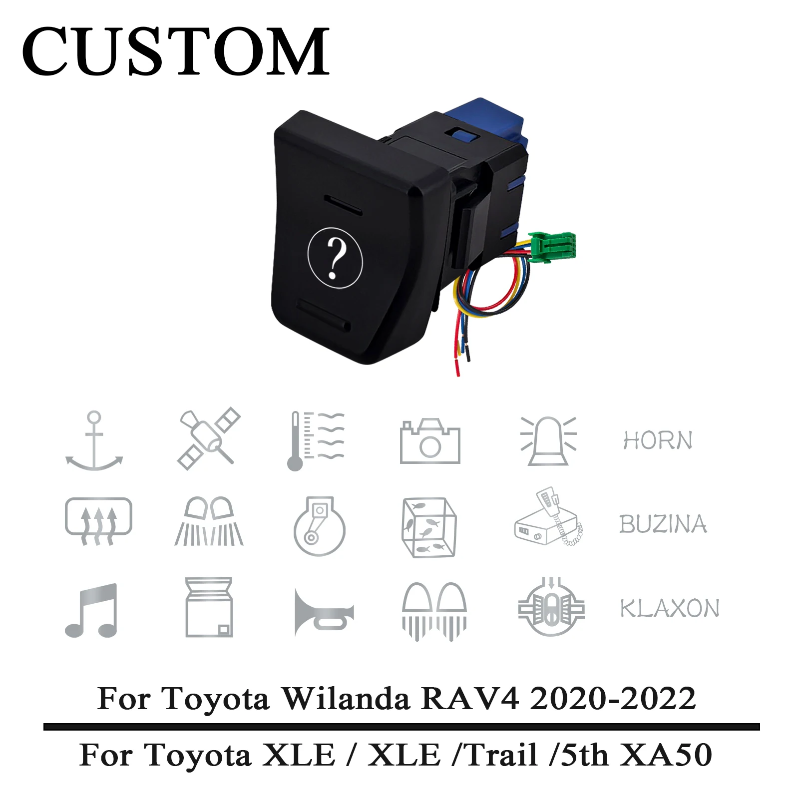 Custom 12V Blue LED Push Button Switch - Factory Style Momentary ON-OFF for Toyota RAV4 5th Gen XA50 2019-2020 Wilanda 2020-2022
