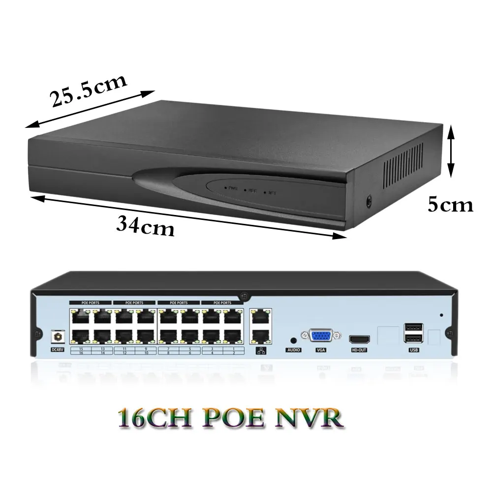 4K 8MP H.265 16CH POE NVR Plug And Play AI Smart Recording Security Network Video Recorder 2 SATA Interfaces Up to 14TB