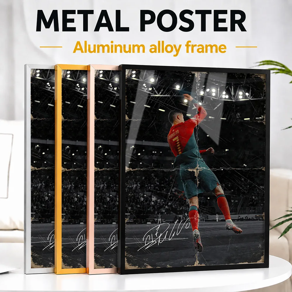 Cristiano Ronaldo In Action Framed Metal Print Customized Victory Tribute Wall Art Created For Matchday Collectors To Style Gym
