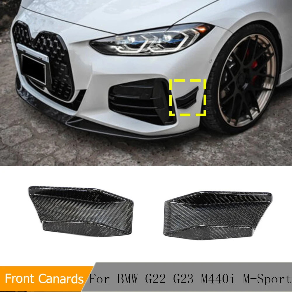 Front Bumper Canards Fins Air Valance Splitters for BMW 4 Series G22 G23 M Sport 2021 2022 Carbon Fiber Front Spoiler Guard