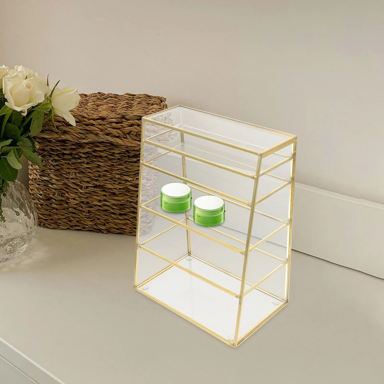 

1Pcs Storage Box Glass Desktop Makeup Organizer Multilayer Shelf for Lipstick Eyebrow Brush Nail Polish Pressed Powder