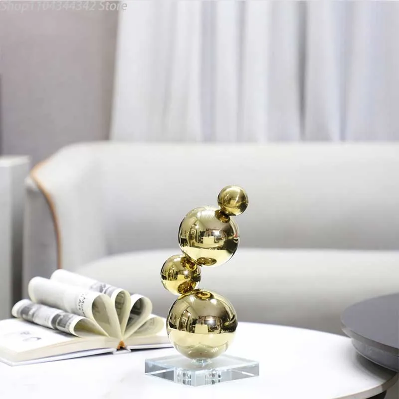 

Creative Geometric Golden Metal Ball Stacking Ornaments Desk Decoration Crafts Abstract Artwork Statue Room Aesthetic Decor