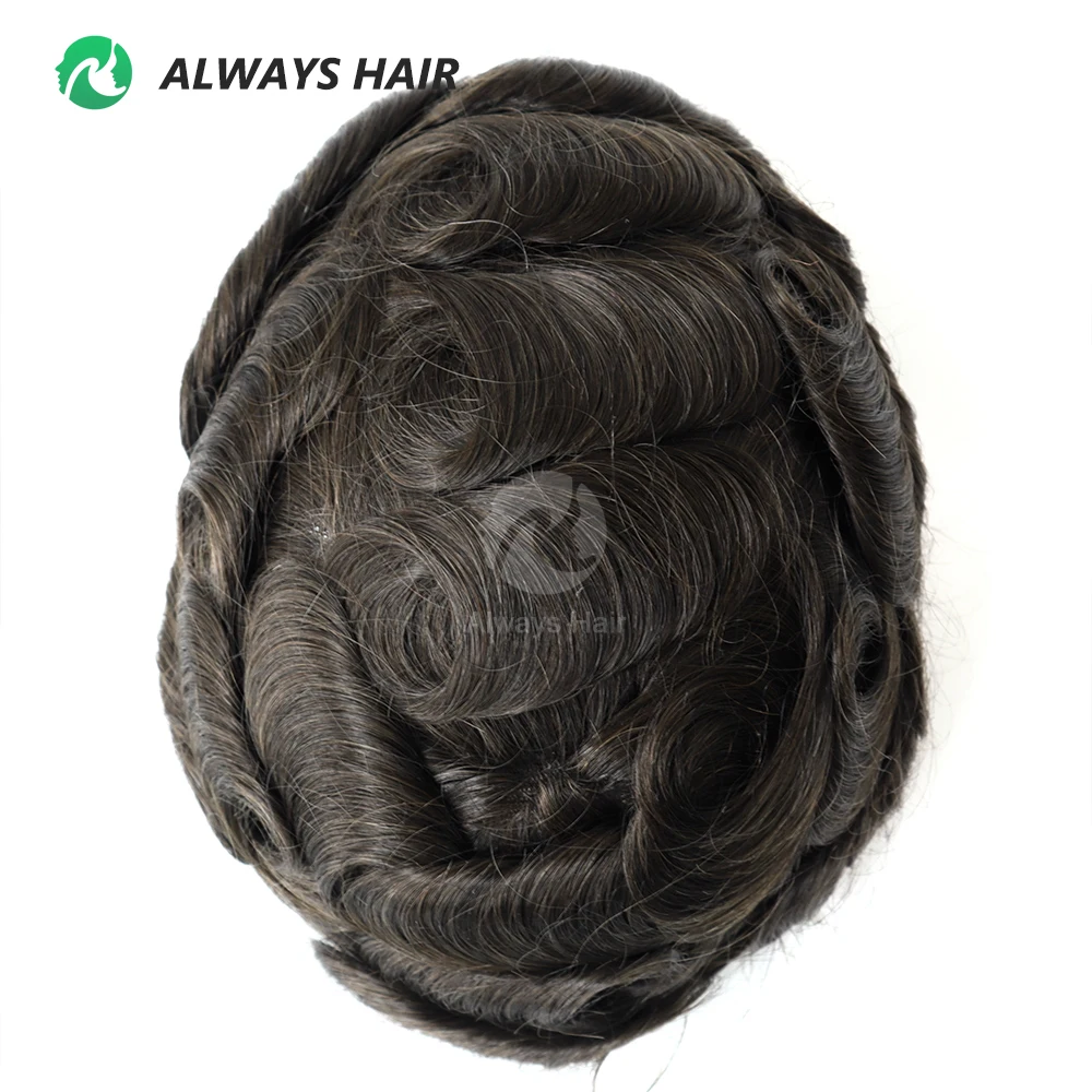 Alwayshair - Q6 شعر مستعار طبيعي غير مرئي للرجال شعر بشري هندي دانتيل وبولي يوريثان شعر مستعار للرجال