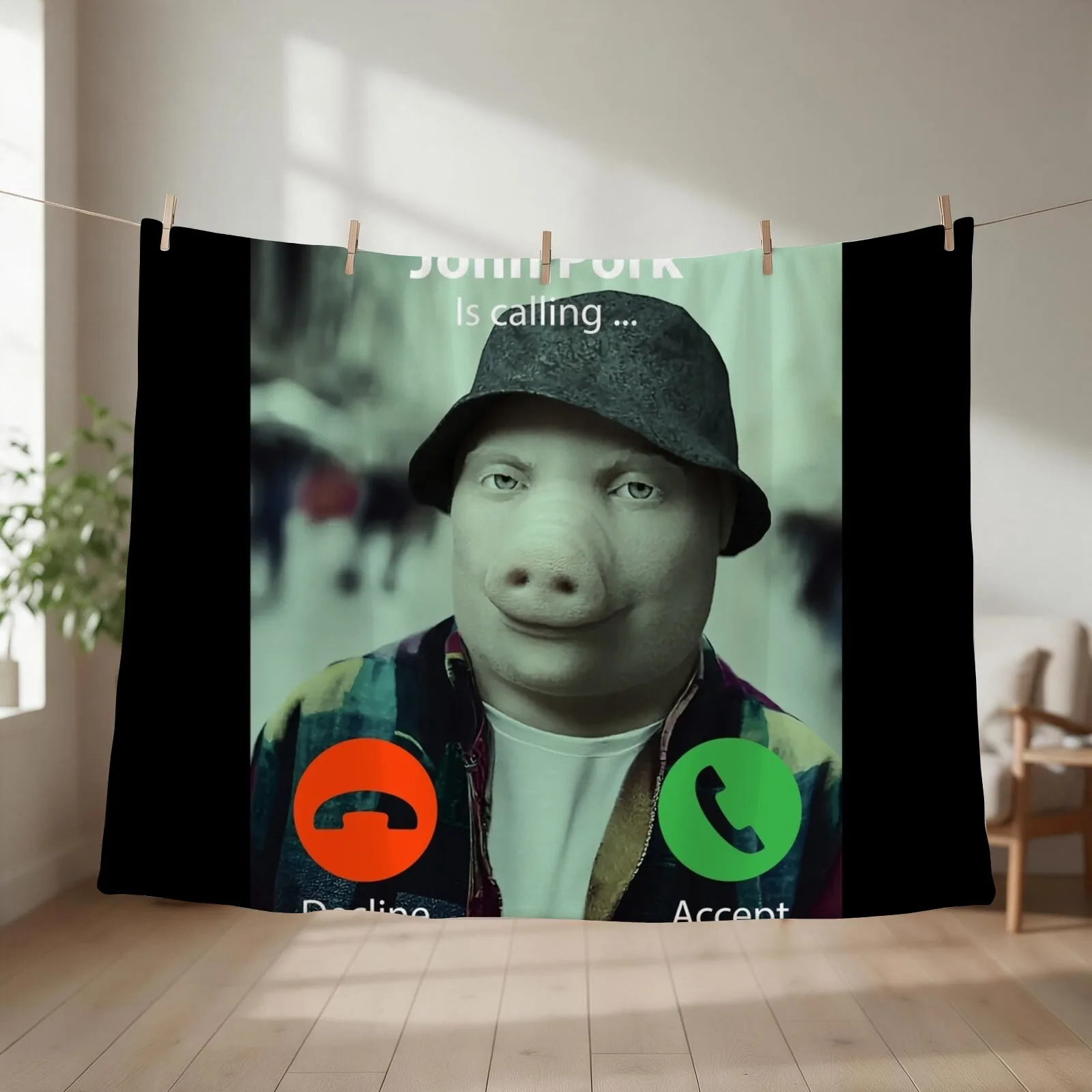 John Pork, John Pork Is Calling Throw Blanket Stuffeds Soft Big Thins Comforter Blankets