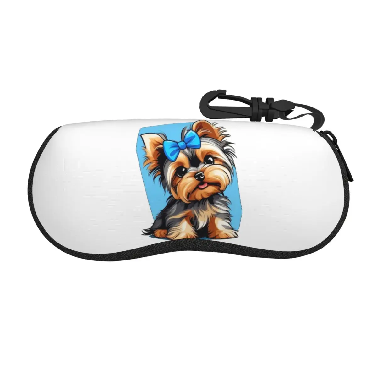 

Little Yorkshire Terrier With Blue Ribbon Shell Glasses Case Protective Sunglasses Box Women Men Soft Eyeglasses Bag Pouch