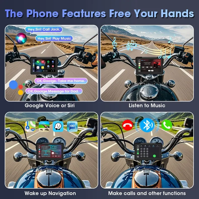 7 بوصة 4K + 1080P دراجة نارية DVR الملاحة مقاوم للماء لشاشة Carplay المحمولة Motobike اللاسلكية أندرويد السيارات BT مراقب