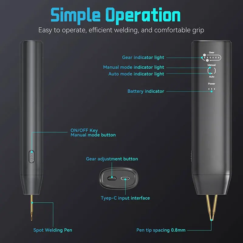 11 Gears Spot Welder Adjustable Mini Portable Handheld Digital Display Spot Welding Machine Automatic Manual Modes 18650 Battery