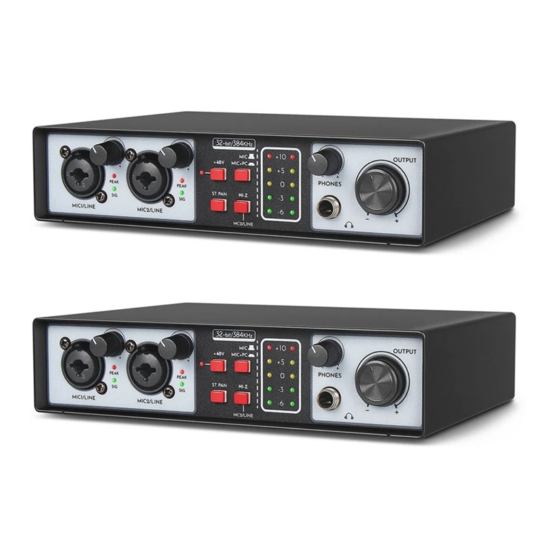 

Hot Sale2x 2 In 2 Out USB Audio Interface Recording Sound Card 32Bit/384KHZ Studio Record Professional Sound Card 48V Phantom