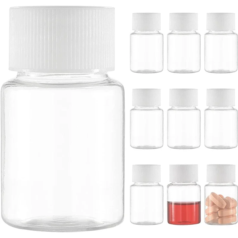 5pcs 15ml-100ml Clear Plastic Pill Bottles with Seal Caps Empty Reagent Bottle Reusable Chemical Capsules and Storage Container