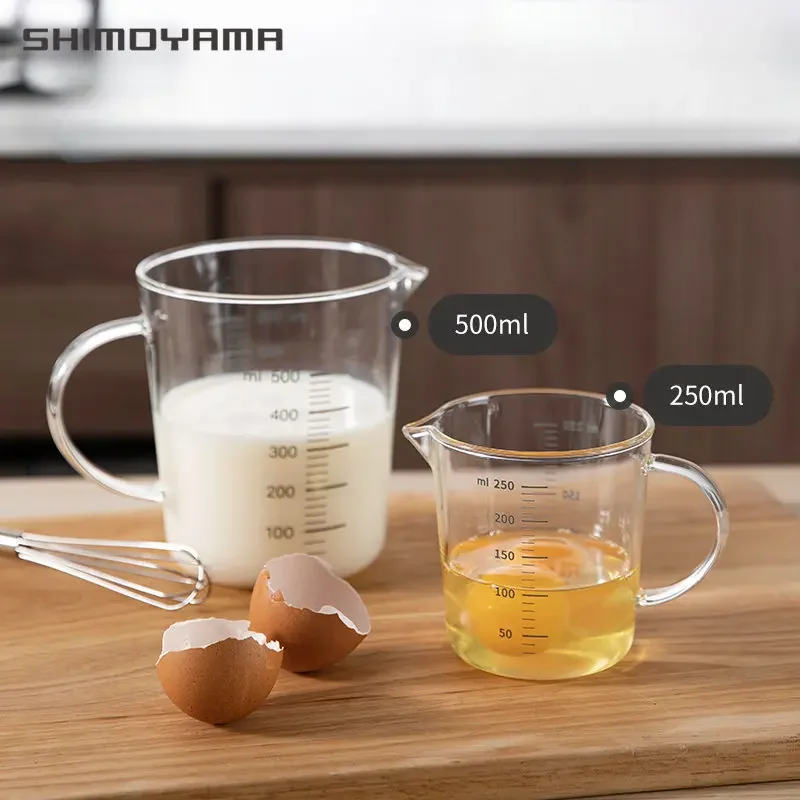 SHIMOYAMA 250/500ml Measuring Cups Milk Cup Glass with Scale High Temperature Resistant Baking Mug Home Kitchen Tools