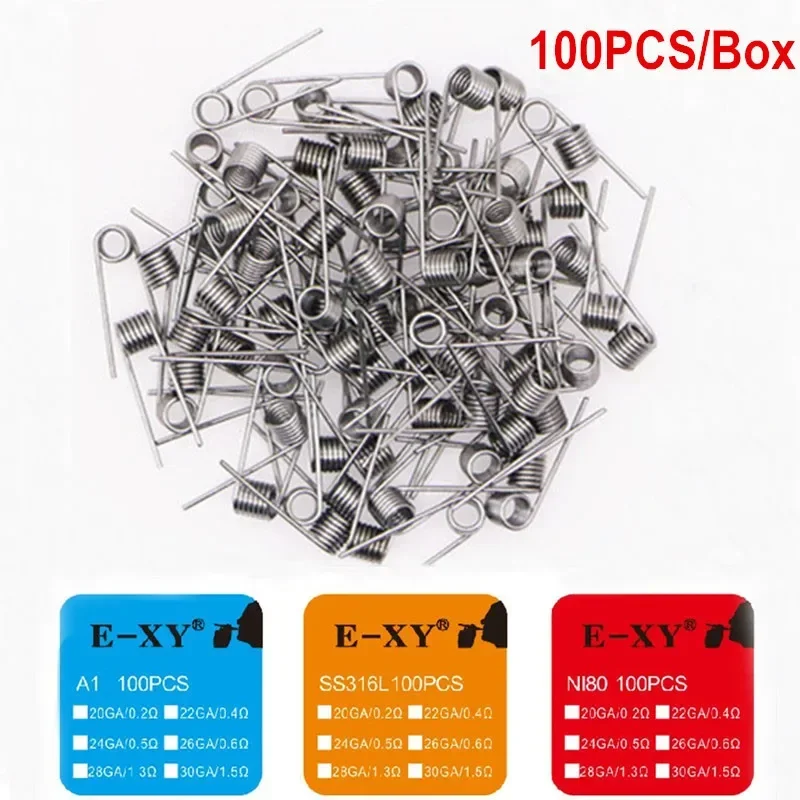 사전 제작 코일 와이어 A1 SS316L Ni80 사전 코일 저항 가열 와이어, DIY 사전 제작 코일, 100PCs/BOX