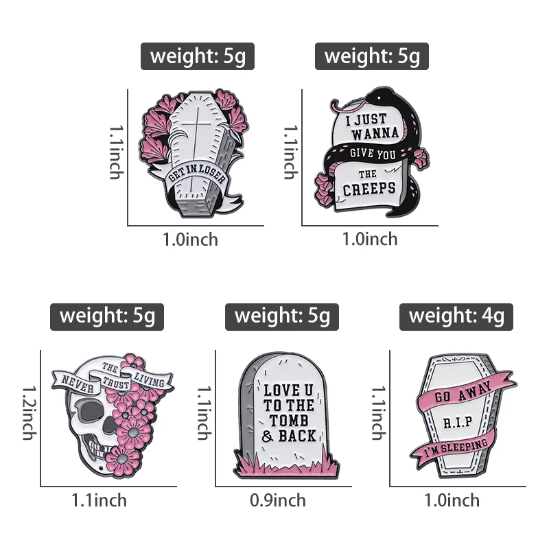 Punk Halloween Enamel Pin Brooch Skull Rose Spider Heart Horror Skeleton Cat Black Horror Skeleton Badge Lapel Jewelry Gift
