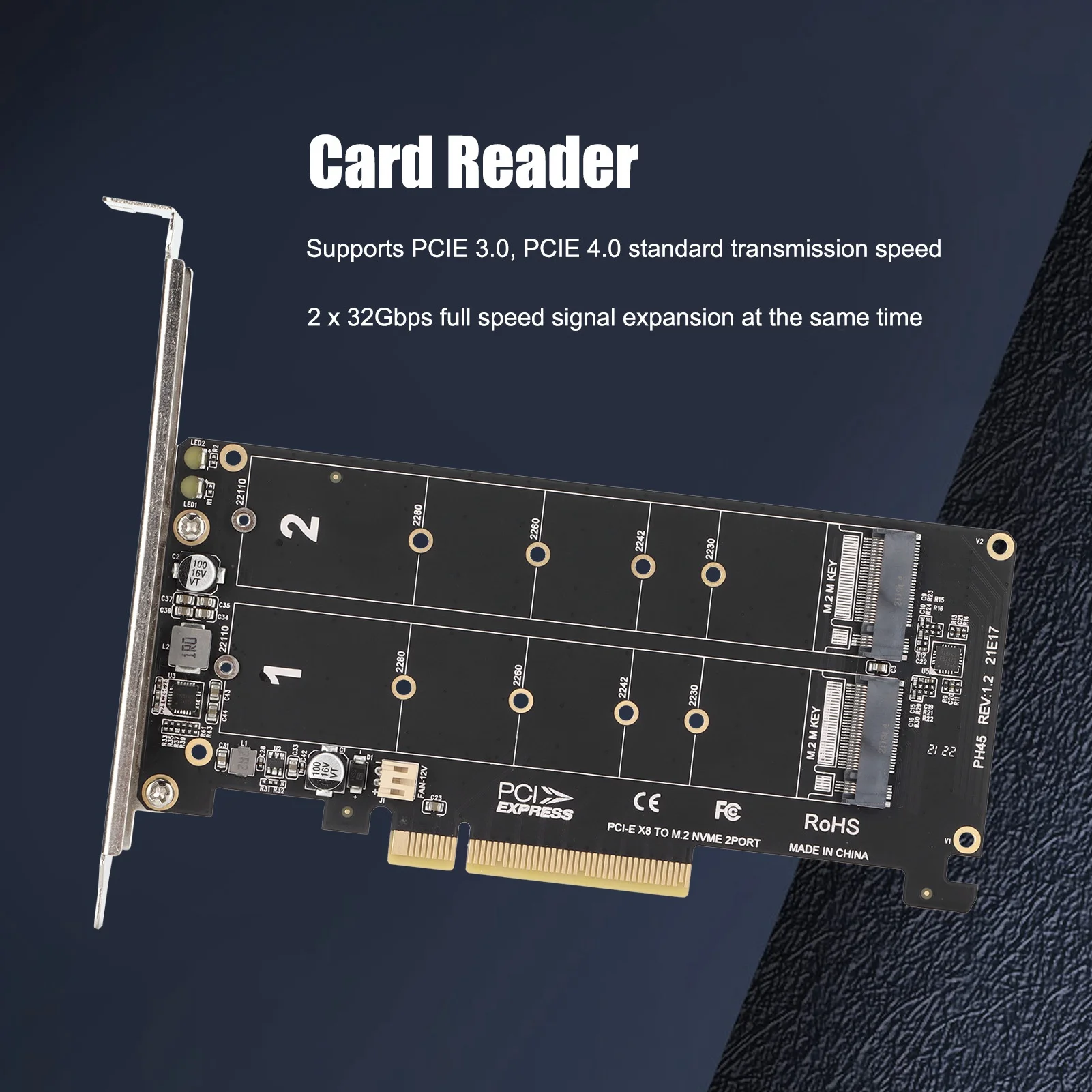 

Адаптер для карт, адаптер для карт Dual M.2 NVMe SSD на PCIE X8 M Key, жесткий диск, конвертер, ридер, кардридер для расширения, адаптер M.2