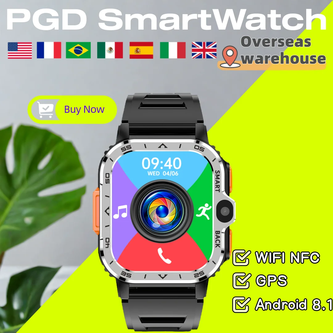 PGD SmartWatch 2024 Watches for Men women with bluetoot 4G Dual Camera LTE GPS SIM NFC Rugged Google Play Heart Rate Smart Watch