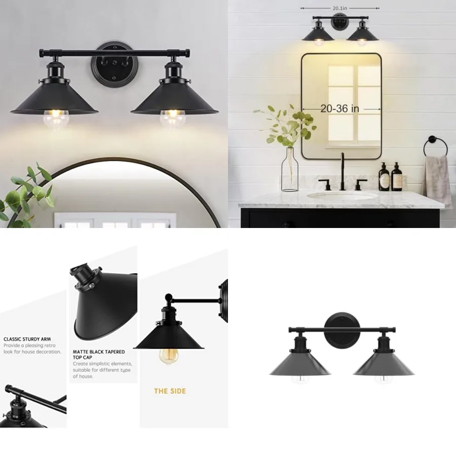 Bathroom Light Fixtures Matte Black Farmhouse Vanity Lights for Bathroom Light Fixture, 20