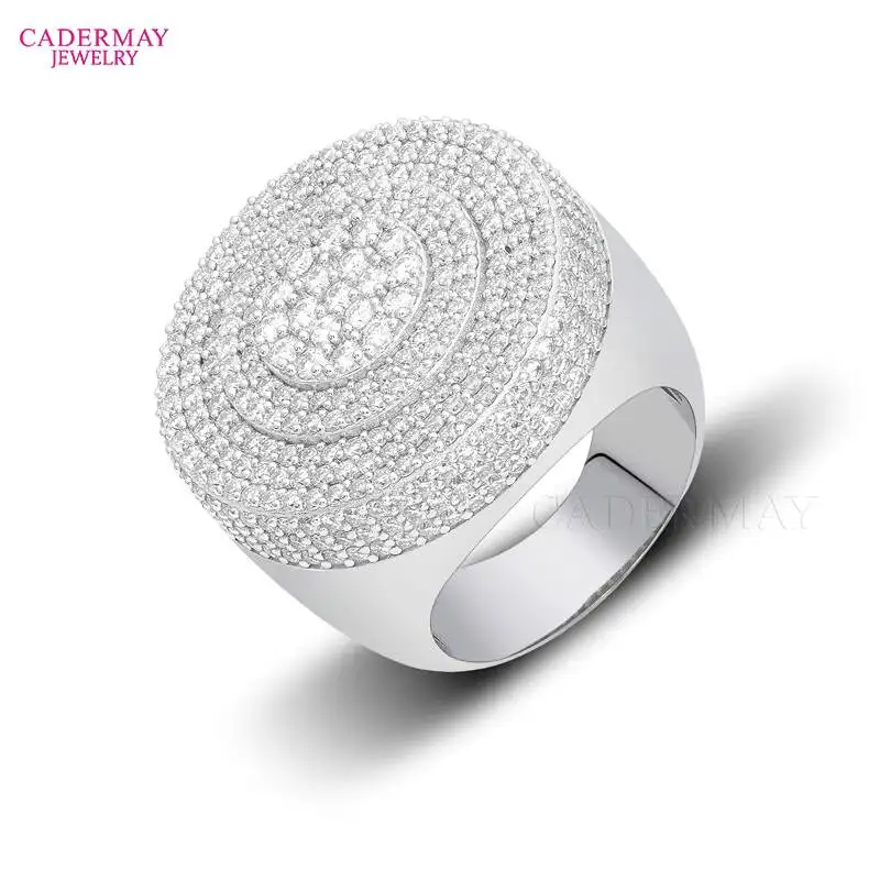 Cadermay Fashion Hip Hop Jewelry 925 Silver Round Shape Iced Out D VVS Moissanite Cuban Ring Come with GRA Certificate in Stock