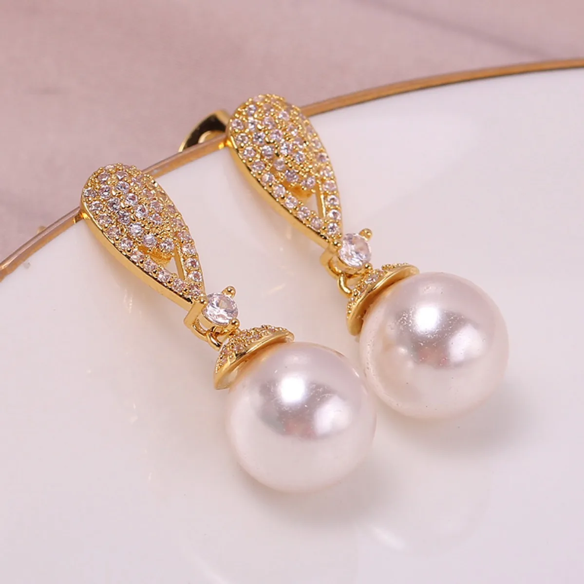 Elegant Women Brass 18K Gold Plated Teardrop CZ Blank Setting Handmade Findings For DIY Pearl S925 Silver Needle Stud Earring