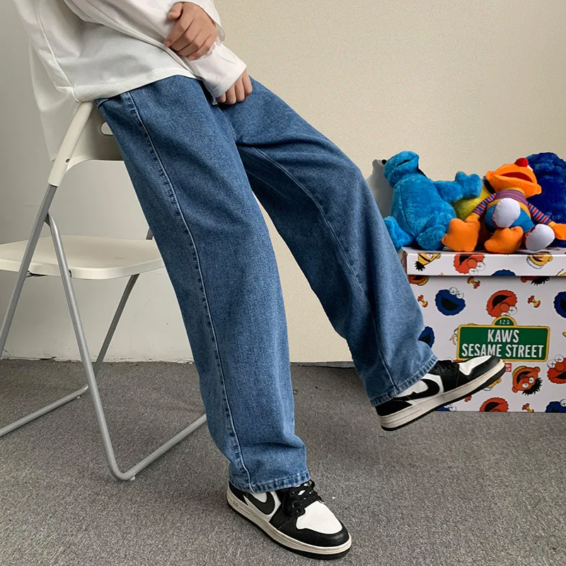 2026 New Streetwear Loose Jeans Men Korean Style Fashion Loose Straight Wide Leg Pants Men's Brand Clothing Black Light Blue