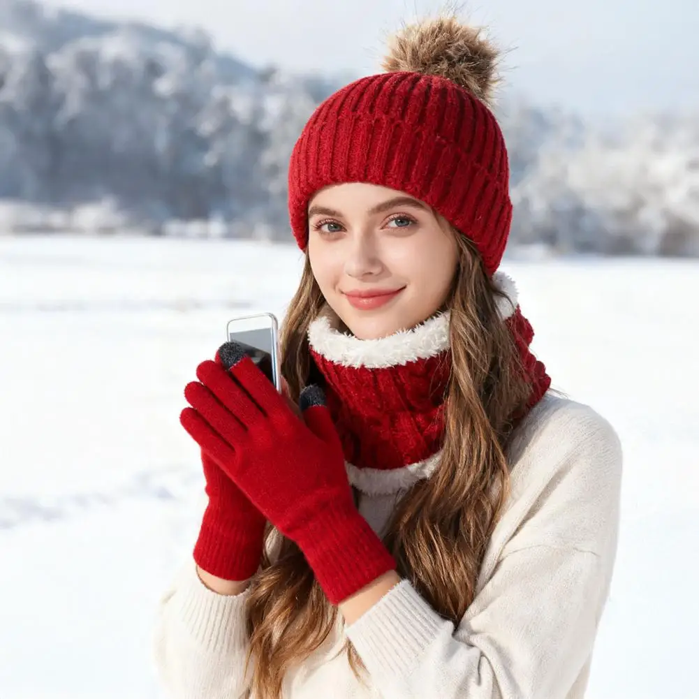 Proof Children’s Winter Gear Children Warm Knit Hat Set 3pcs Winter Hat Scarf Gloves Set Solid Color Twist Texture for Neck