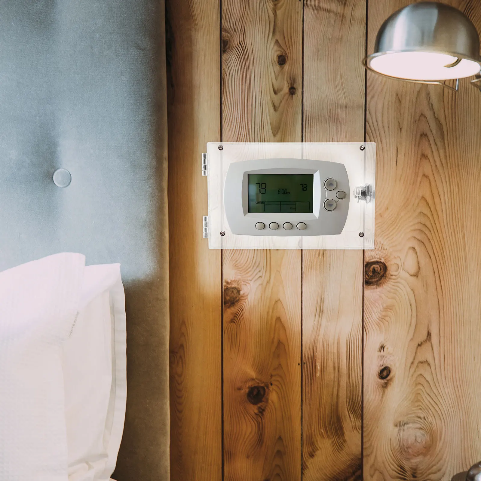 

1Set Thermostat Lock Box Universal Clear Protective Wall Cover Keyed Lock Guard for Thermostat Control Panel Cover