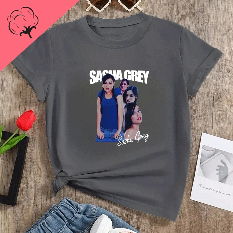 ساشا رمادي الممثل الإباحي الأمريكي الكلاسيكي ملصق طباعة أزياء تي شيرت، الربيع الصيف القطن جولة الرقبة المرأة تي شيرت #6