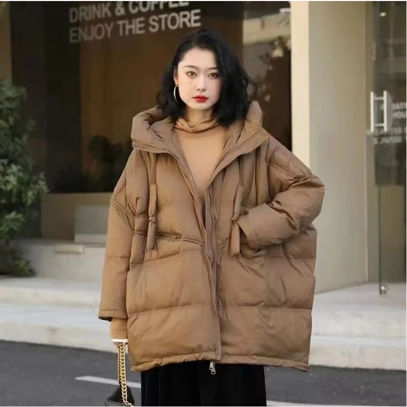 2025年新作 冬 レディース ホワイトダックダウン ルーズジャケット フード付き 女性用 秋 アウター カジュアル オーバーサイズ カジュアル パファージャケット