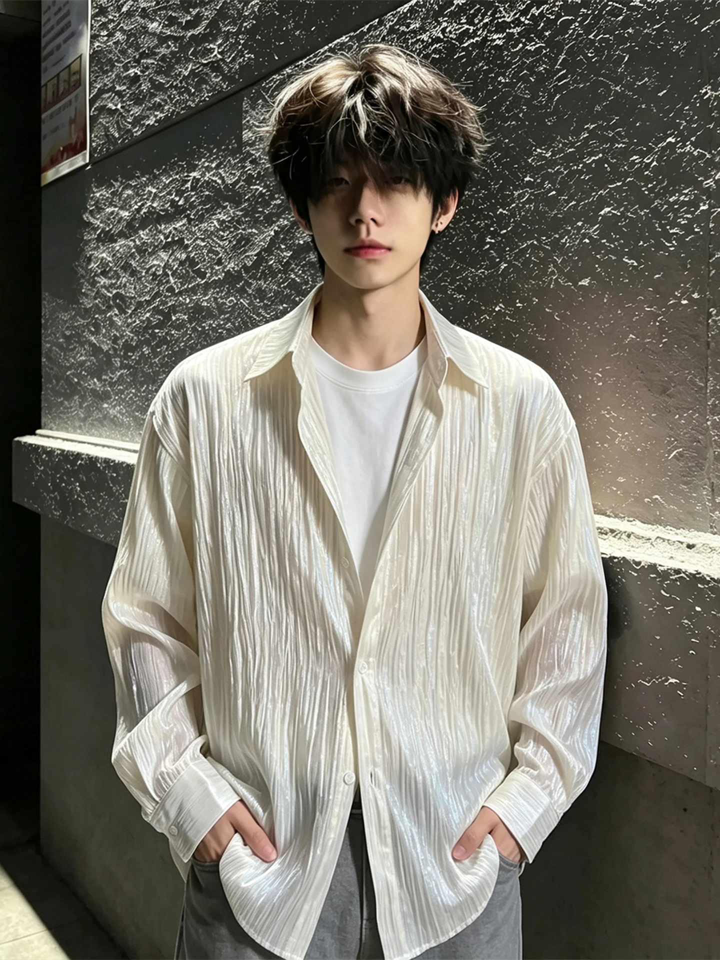 Korean Lazy Style Long Sleeve Ice Silk Men's Summer Lightweight Breathable Drapey Sun Protection Shirt Casual Loose Fit Shirt